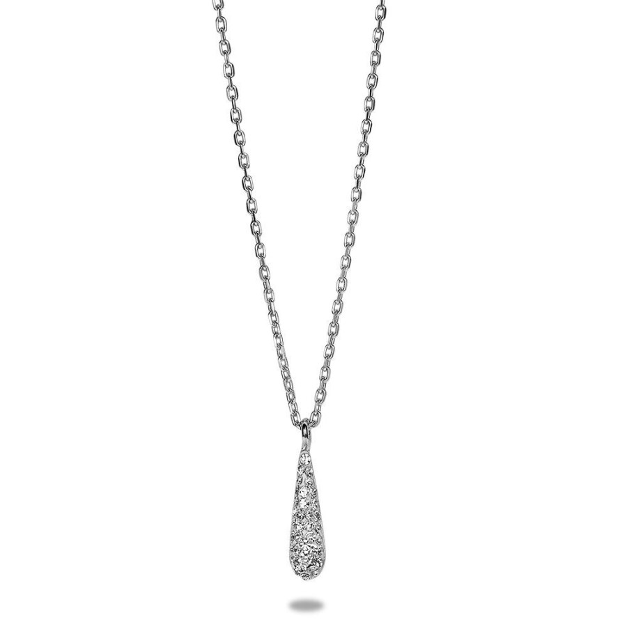 Women Twice As Nice | Silver Necklace, Small Drop With White Crystals