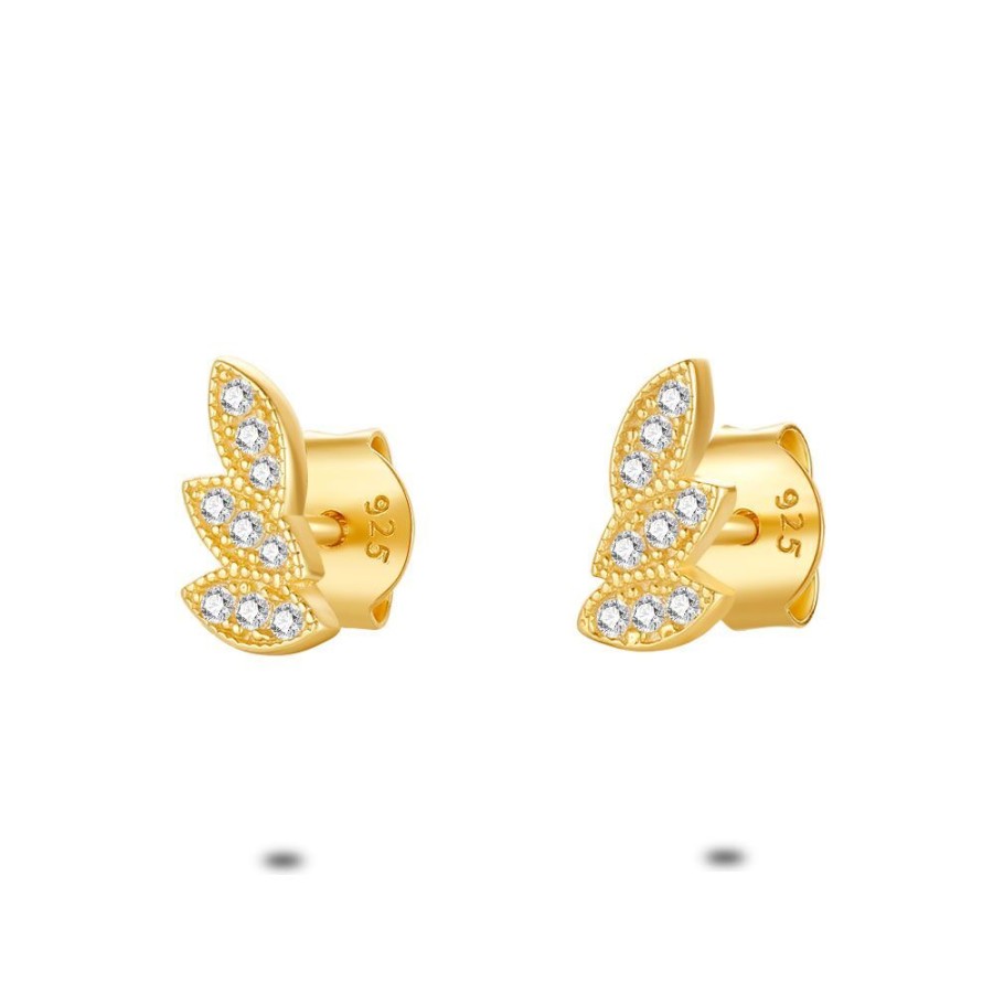 Women Twice As Nice | 18Ct Gold Plated Silver Earrings, 3 Ellipses, Zirconia