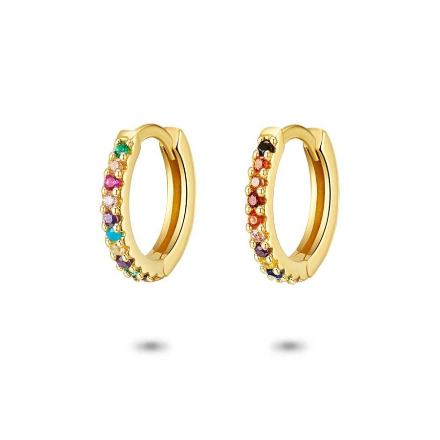 Women Twice As Nice | 18Ct Gold Plated Silver Earrings, Hoop, Multicoloured Zirconia