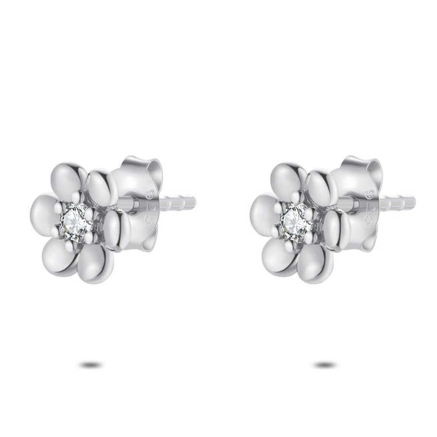 Women Twice As Nice | Earrings In Silver, Flower, 1 Zirconia