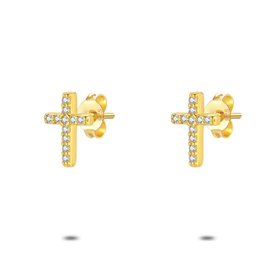 Women Twice As Nice | Silver Earrings, Golden Cross With Zirconia