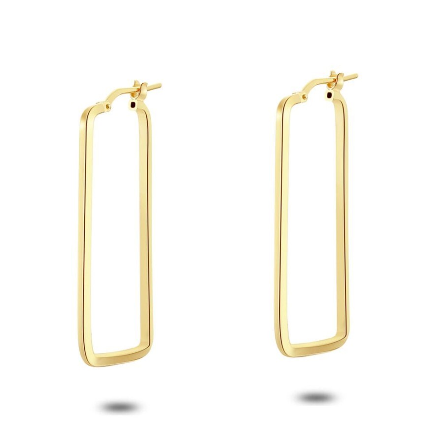 Women Twice As Nice | 18Ct Gold Plated Earrings, Rectangle, 37 Mm