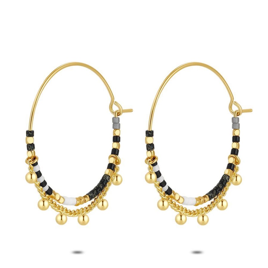 Women Twice As Nice | High Fashion Hoops, Black, White Miyuki Beads