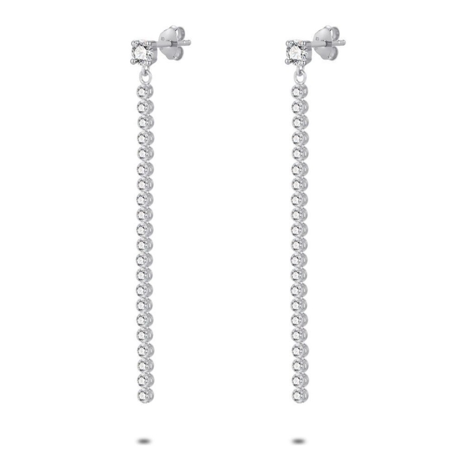 Women Twice As Nice | Silver Earrings, 1 Big Zirconia, 21 Hanging Zirconias, 55 Mm