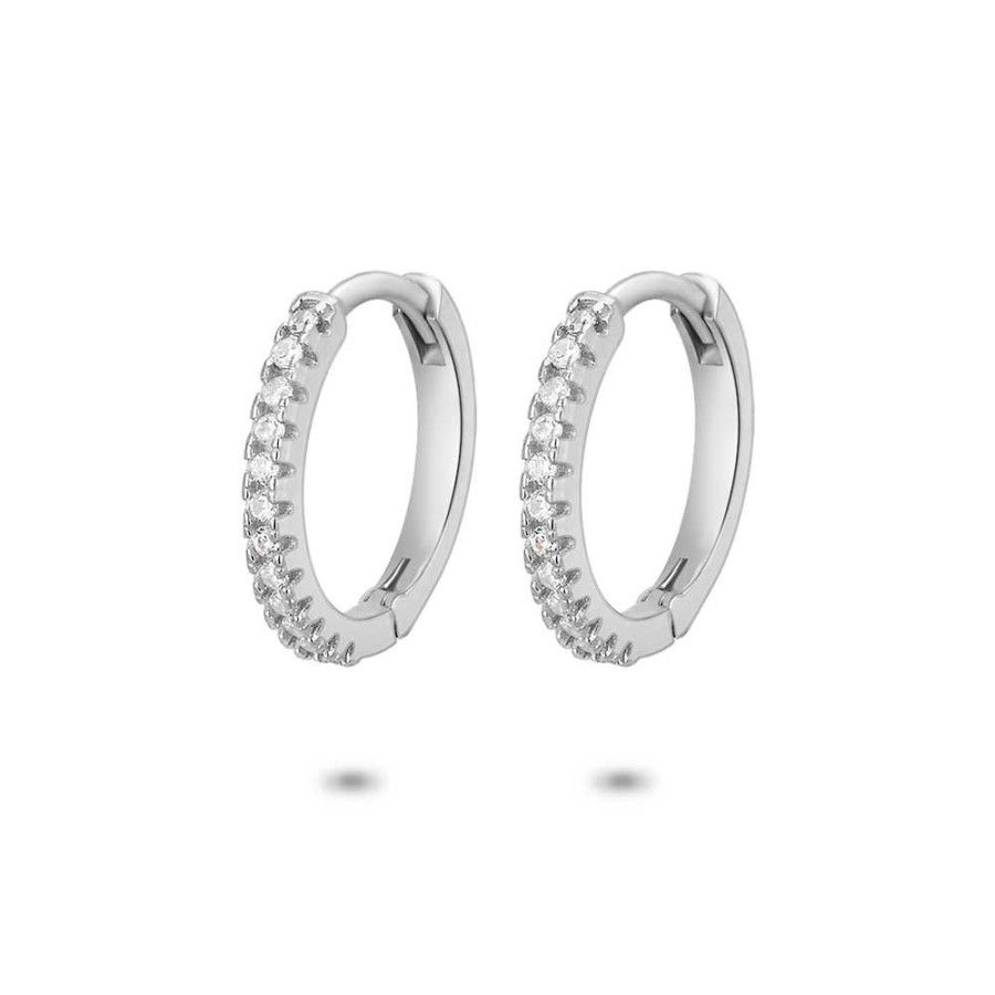 Women Twice As Nice | Silver Earrings, Thin Hoops With Zirconia