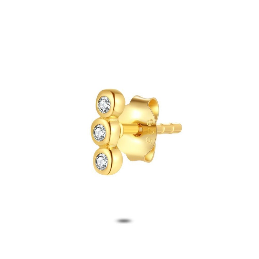 Women Twice As Nice | Silver Earring Per Piece, Gold Tone, 3 Zirconia