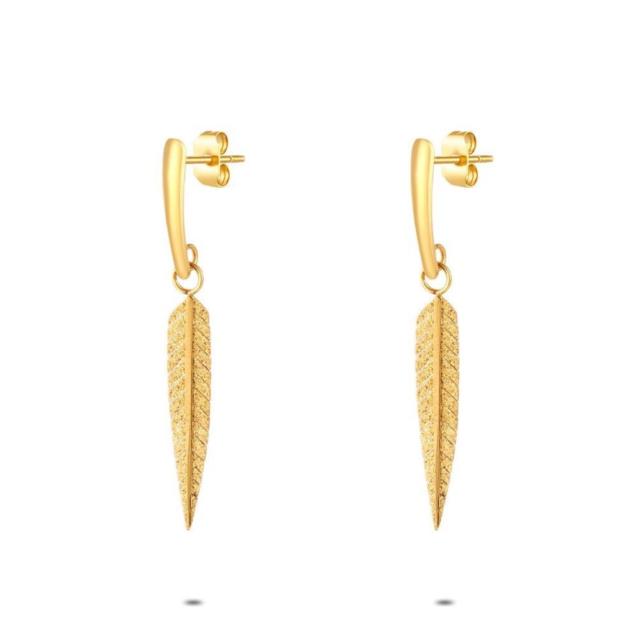 Women Twice As Nice | Gold Coloured Stainless Steel Earrings, Feather