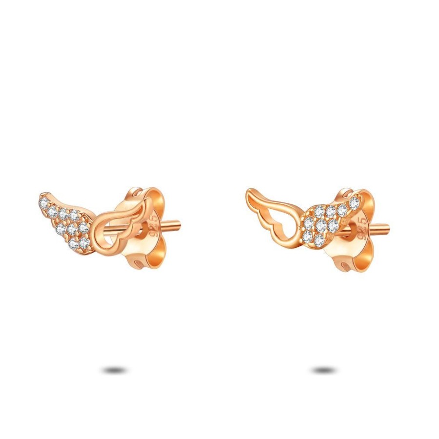 Women Twice As Nice | Rose Silver Earrings, Wing With Zirconia Stones