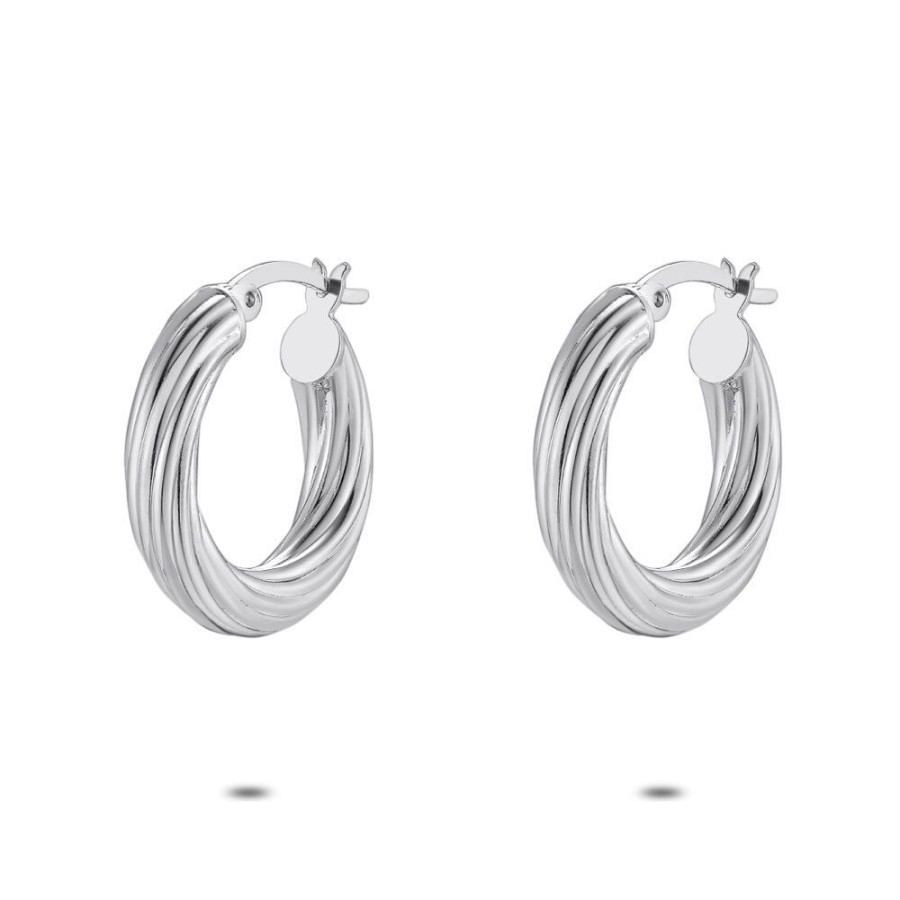 Women Twice As Nice | Silver Earrings, Hoop With Stripes