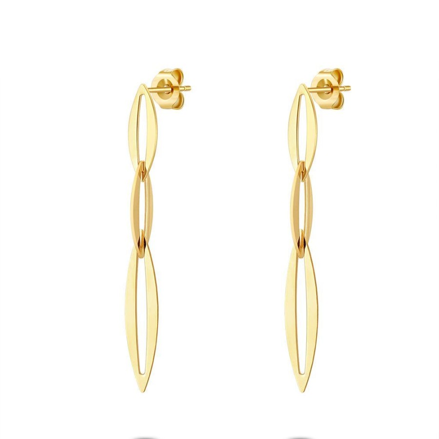 Women Twice As Nice | 18Ct Gold Plated Silver Earrings, Small And Large Elipses, 47 Mm