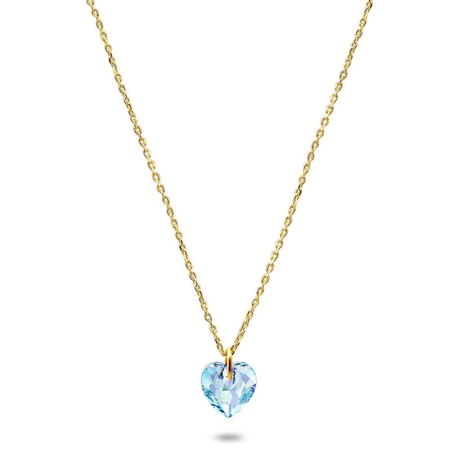 Women Twice As Nice | 18Ct Gold Plated Silver Necklace, Lightblue Heart Pendant