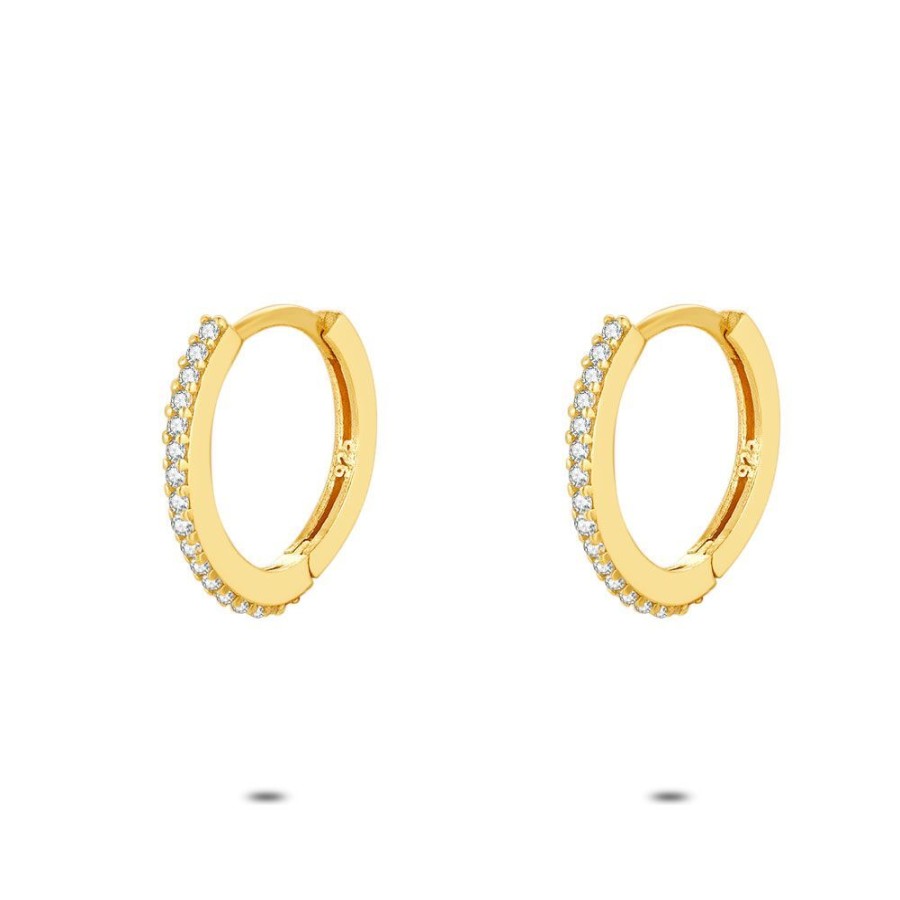 Women Twice As Nice | 18Ct Gold Plated Silver Earrings, Zirconia Hoops, 16 Mm