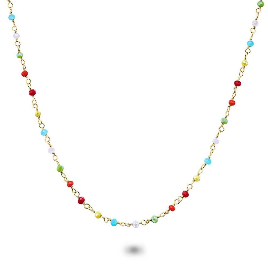 Women Twice As Nice | Gold Coloured Stainless Steel Necklace, Multicoloured Stones