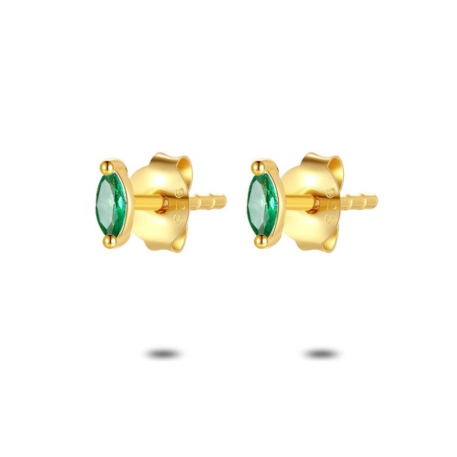 Women Twice As Nice | Earring Per Piece In Gold-Tone Stainless Steel,Ellipse, Green Zirconia, On The Ear