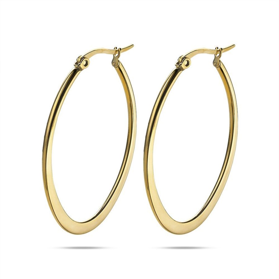 Women Twice As Nice | Gold-Coloured Stainless Steel Earrings, Oval Hoop Earrings