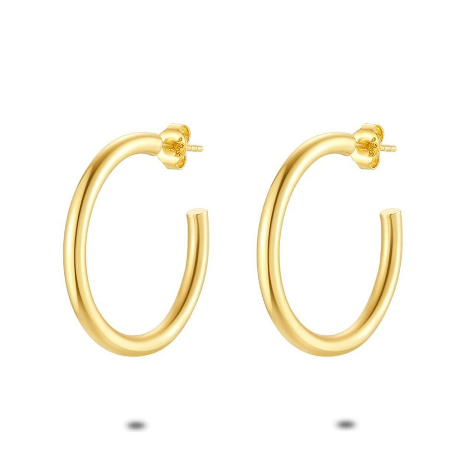 Women Twice As Nice | 18Ct Gold Plated Silver Open Hoop Earrings, 30 Mm