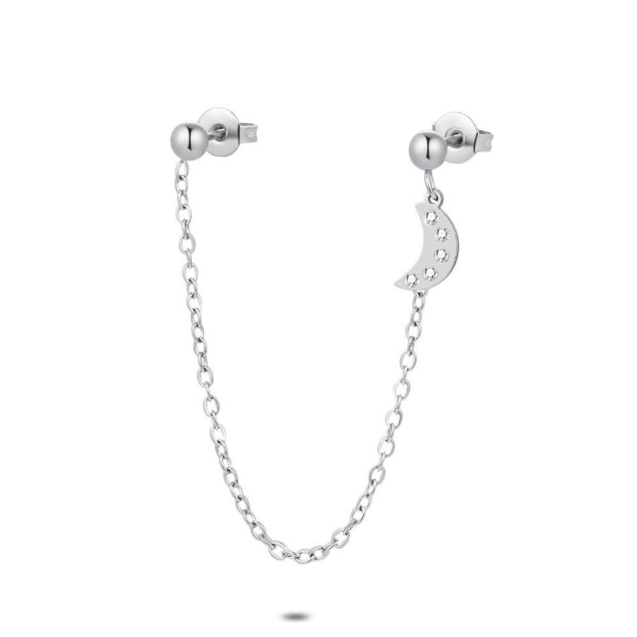 Women Twice As Nice | Stainless Steel Earring Per Piece, 2 Balls And Moon