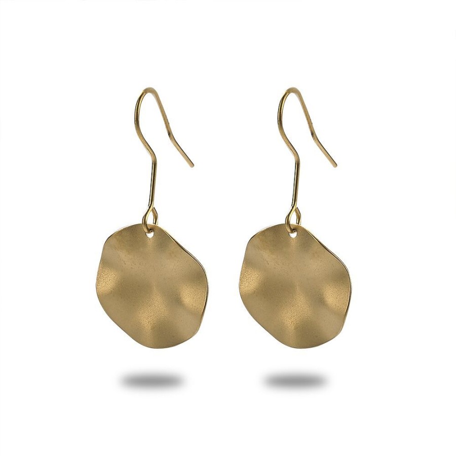 Women Twice As Nice | Gold-Coloured Stainless Steel Earrings, Wavy Round, Mat