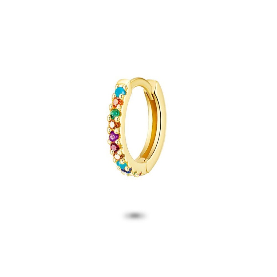 Women Twice As Nice | Earring Per Piece In 18Ct Gold Plated Silver, Hoop, Multicoloured Zirconia