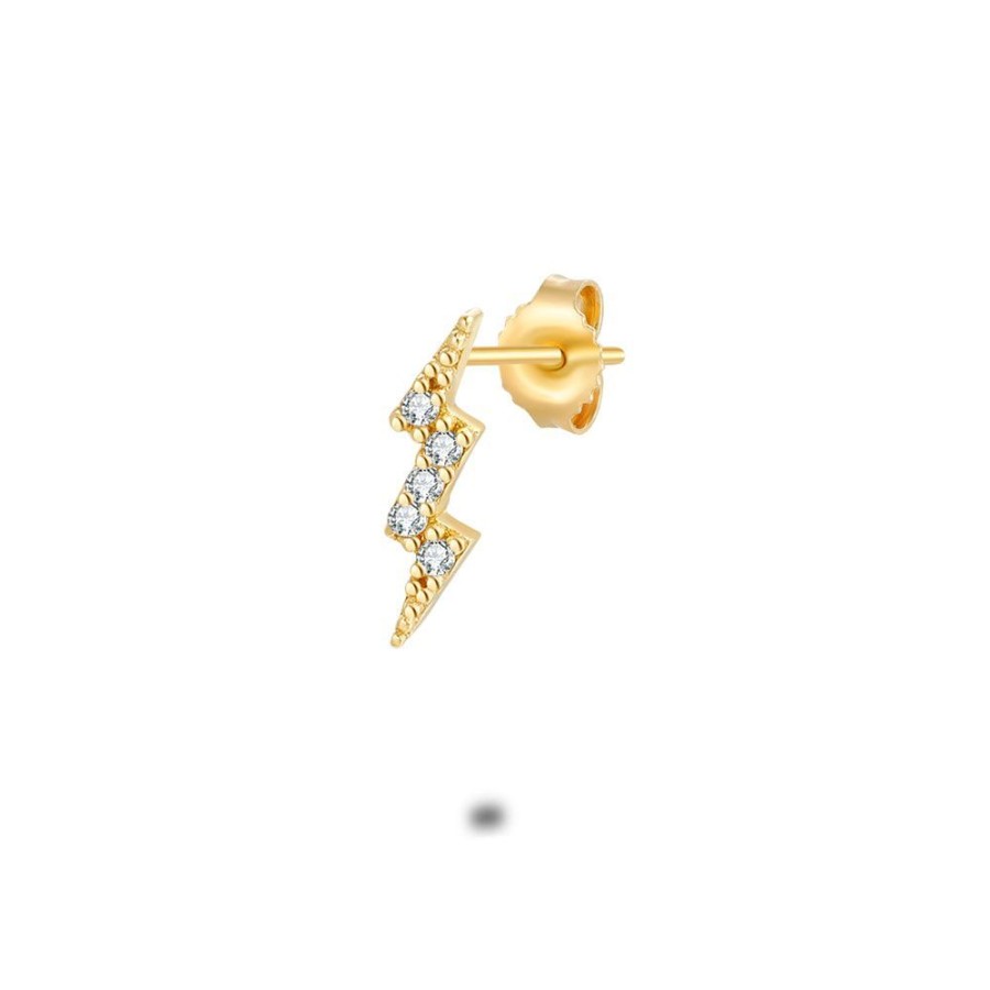 Women Twice As Nice | Earring Per Piece In 18Ct Gold Plated Silver, Lightning, White Zirconia