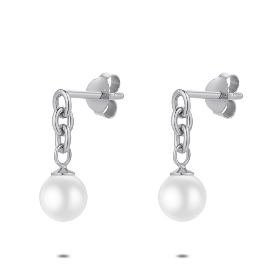 Women Twice As Nice | Silver Earrings, Hanging Pearl, 15 Mm