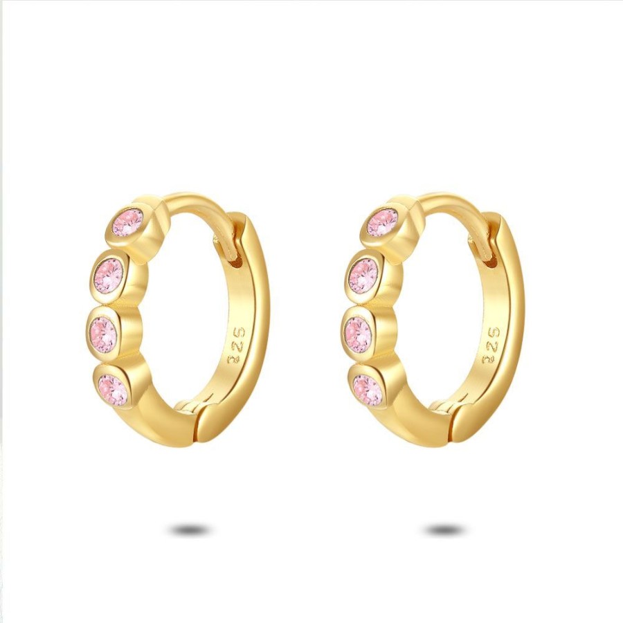 Women Twice As Nice | 18Ct Gold Plated Silver Earrings, Earring With 4 Pink Zirconias