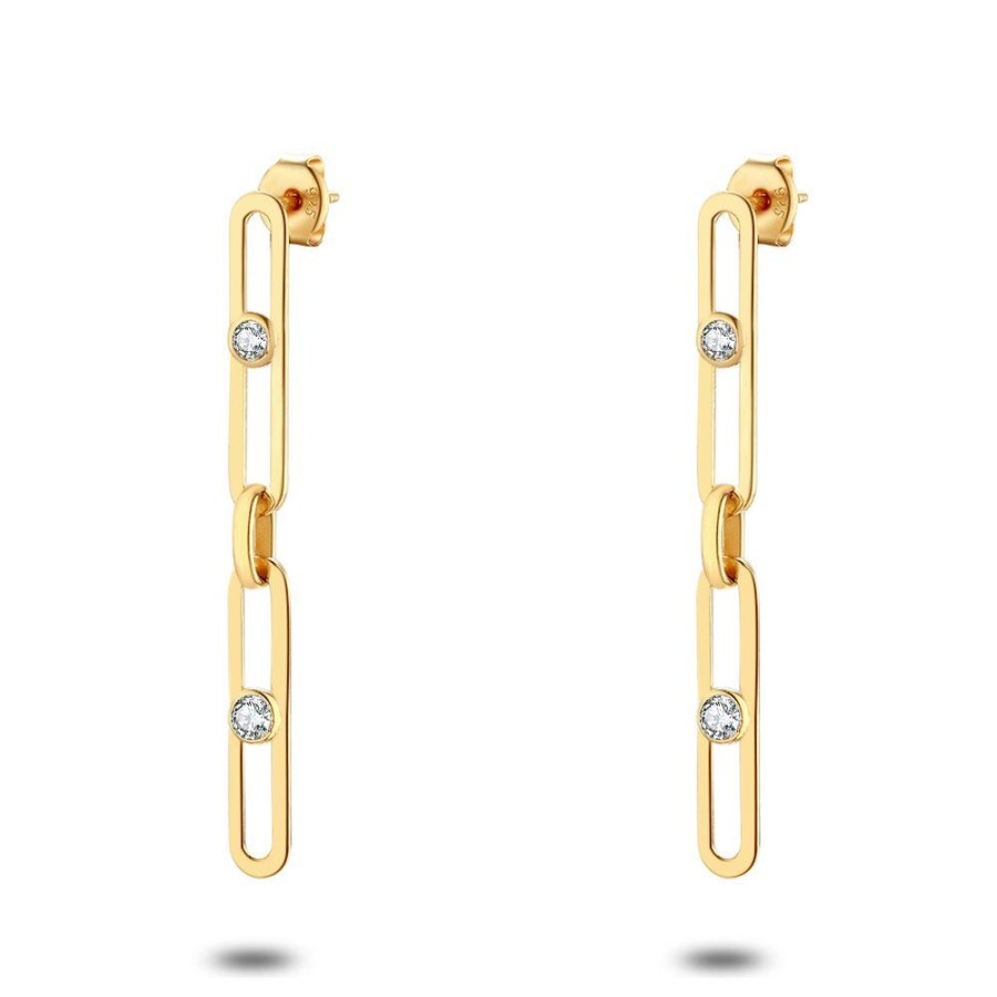 Women Twice As Nice | 18Ct Gold Plated Silver Earrings, Ovals With Zirconia