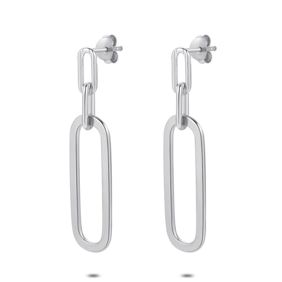 Women Twice As Nice | Silver Earrings, 3 Oval Links, 4 Cm