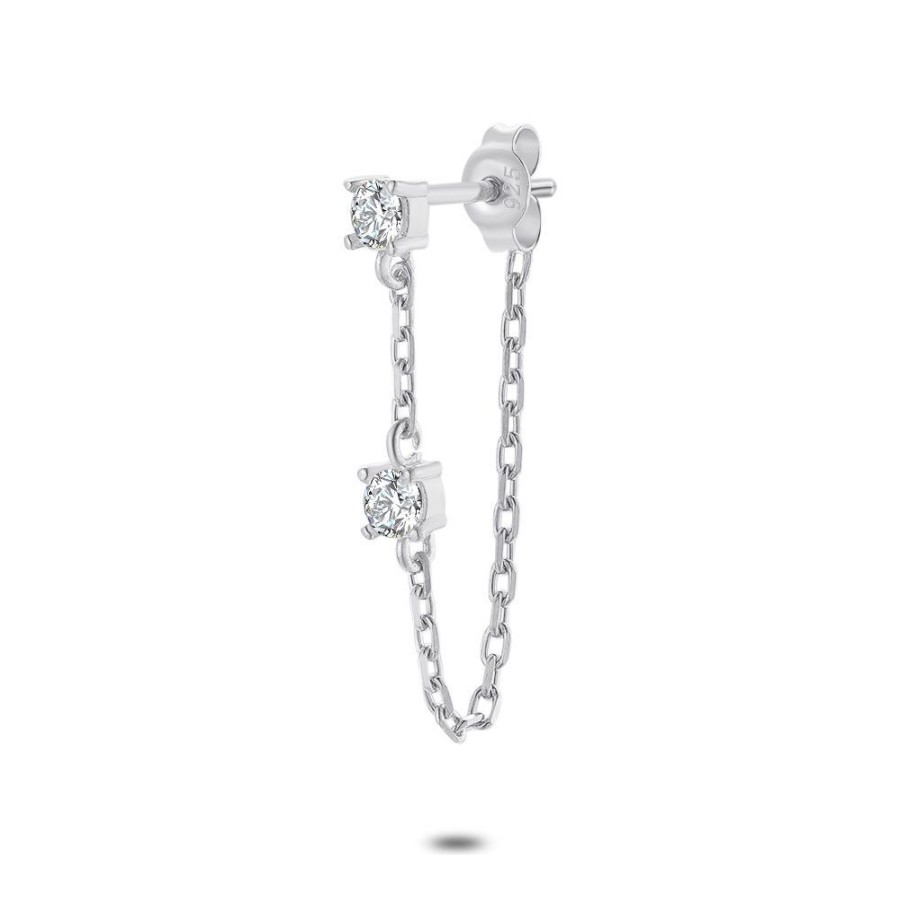 Women Twice As Nice | Earring In Silver By Piece, 2 Zirconia On Chain