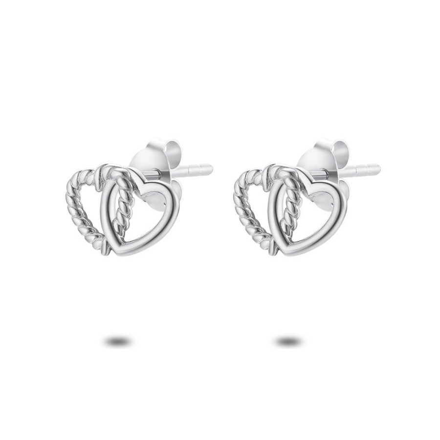 Women Twice As Nice | Silver Earrings, Double Heart, 1 Twisted