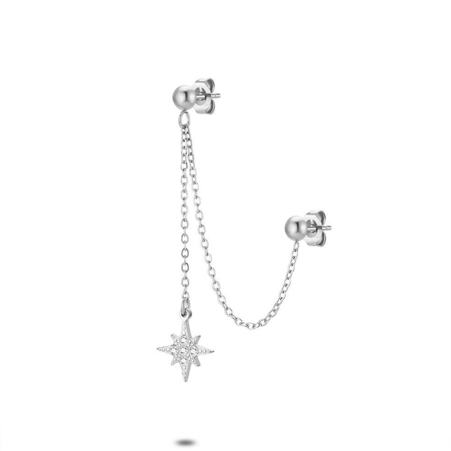 Women Twice As Nice | Stainless Steel Earring Per Piece, 2 Chains, Star