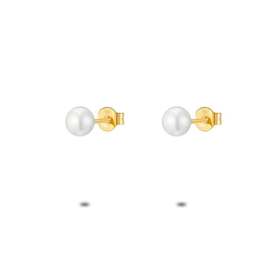 Women Twice As Nice | 18Ct Gold Plated Silver Earrings, Pearl, 5 Mm