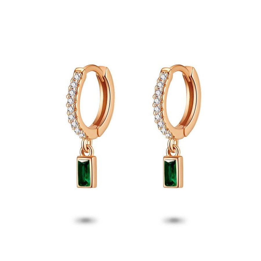 Women Twice As Nice | Rose Silver Earrings, Hoop Earrings, Green Stone