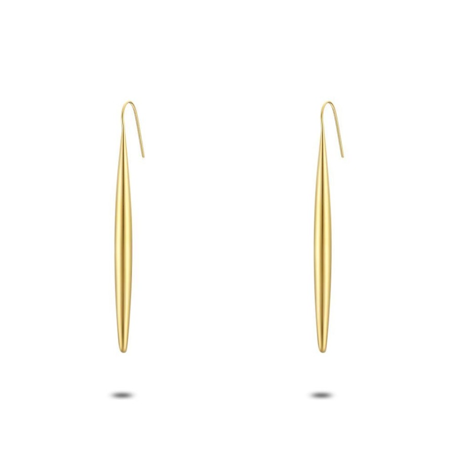 Women Twice As Nice | Gold-Tone Stainless Steel Earrings, Round Ellipse On Hook