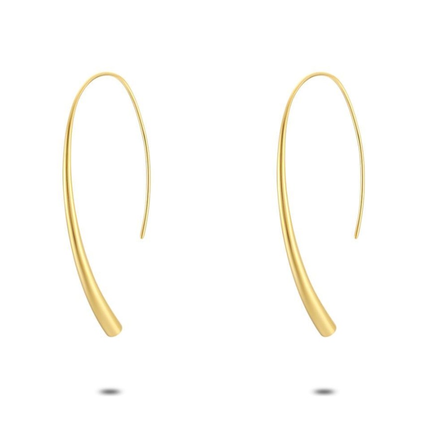 Women Twice As Nice | Earrings In Gold-Coloured Stainless Steel, Long Hook, Wide End