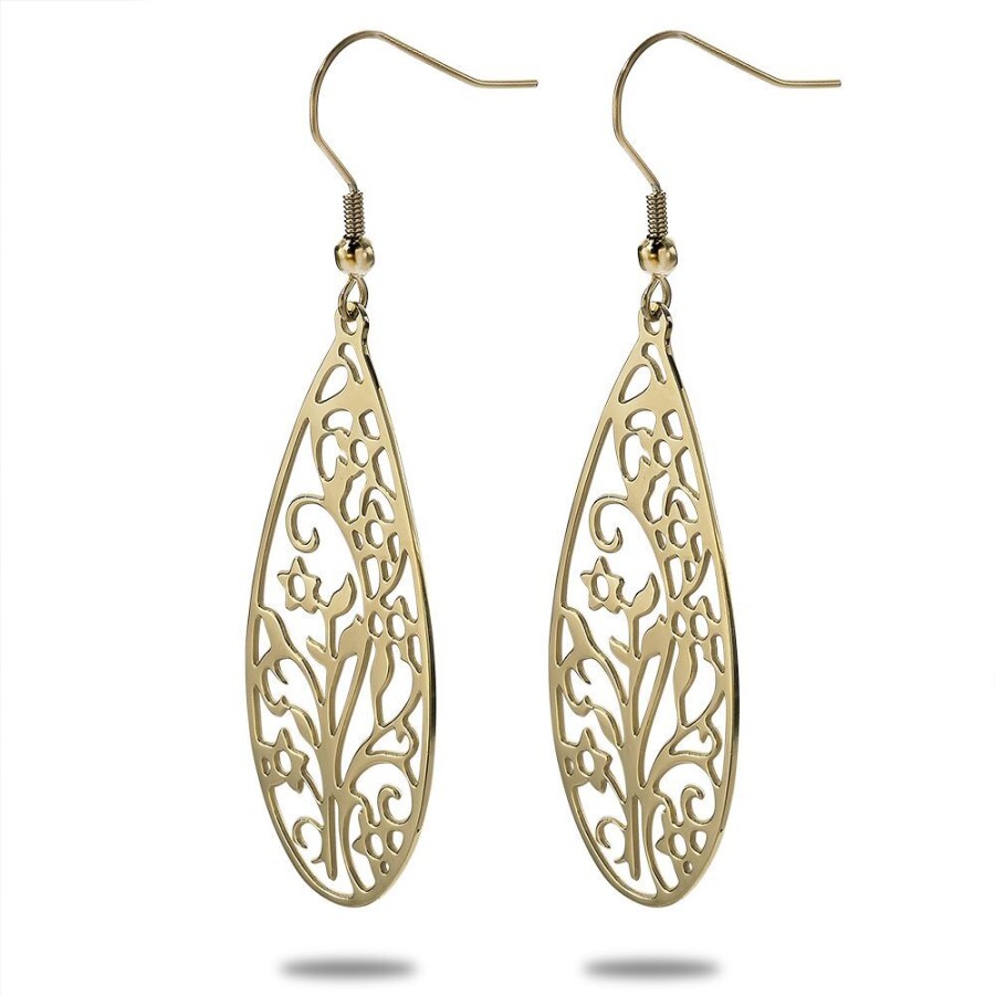 Women Twice As Nice | Gold-Coloured Stainless Steel Earrings, Drop With Flowers