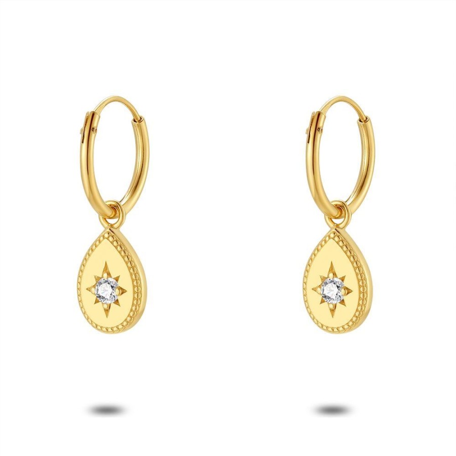 Women Twice As Nice | 18Ct Gold Plated Silver Earrings, Hoops, Teardrop, Zirconia