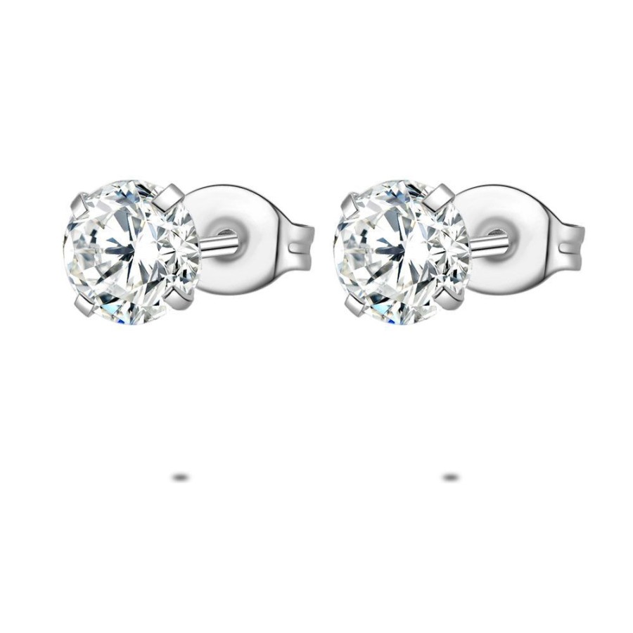 Women Twice As Nice | Stainless Steel Earrings, 1 Zirconia Of 6 Mm