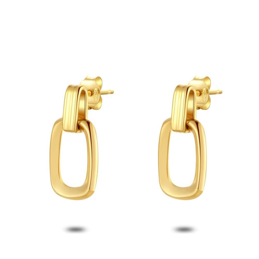 Women Twice As Nice | Gold Coloured Stainless Steel Earrings, Two Oval Links