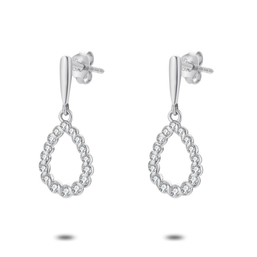 Women Twice As Nice | Silver Earrings, Open Teardrop On Hook, Zirconia