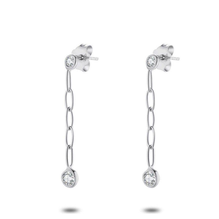 Women Twice As Nice | Silver Earrings, Oval Links, 2 Zirconia