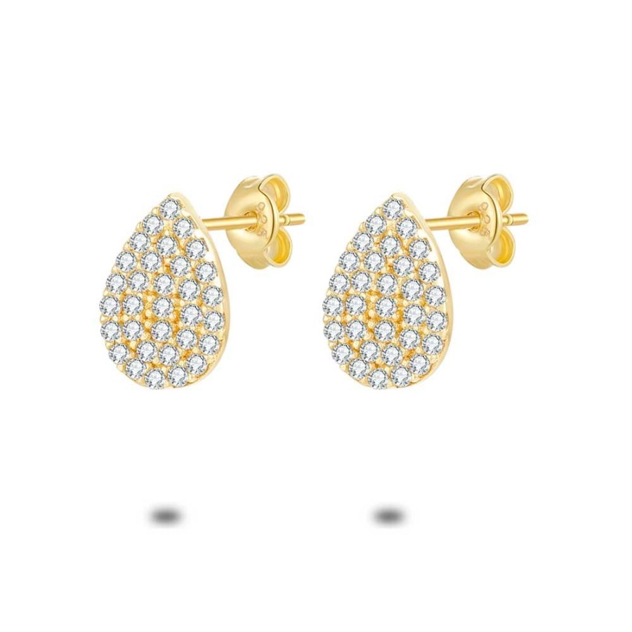 Women Twice As Nice | 18Ct Gold Plated Silver Earrings, Zirconia Drop