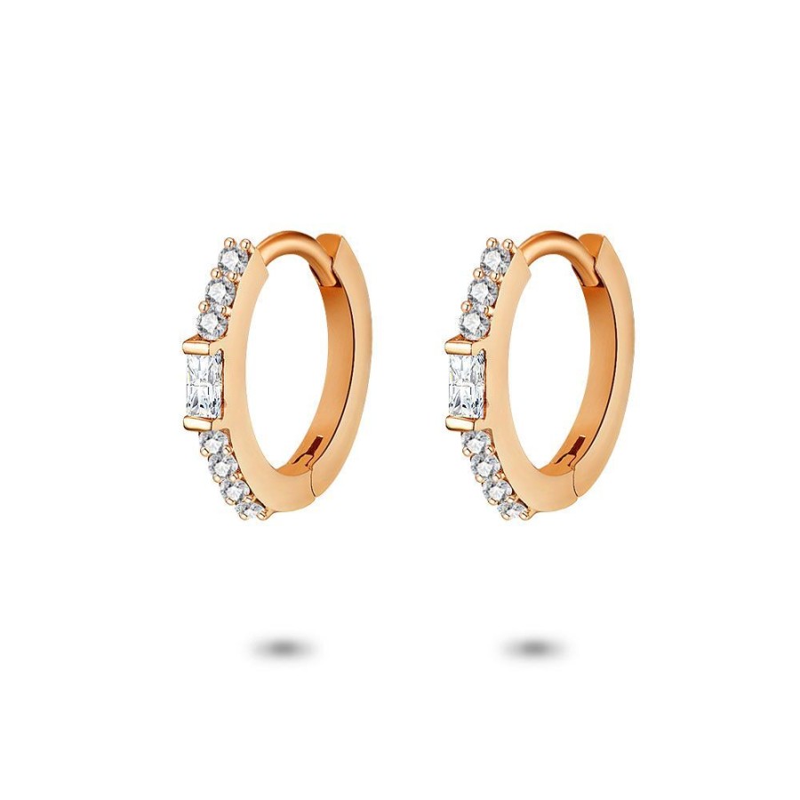 Women Twice As Nice | Rose Silver Earrings, Hoop Earrings, White Zirconia