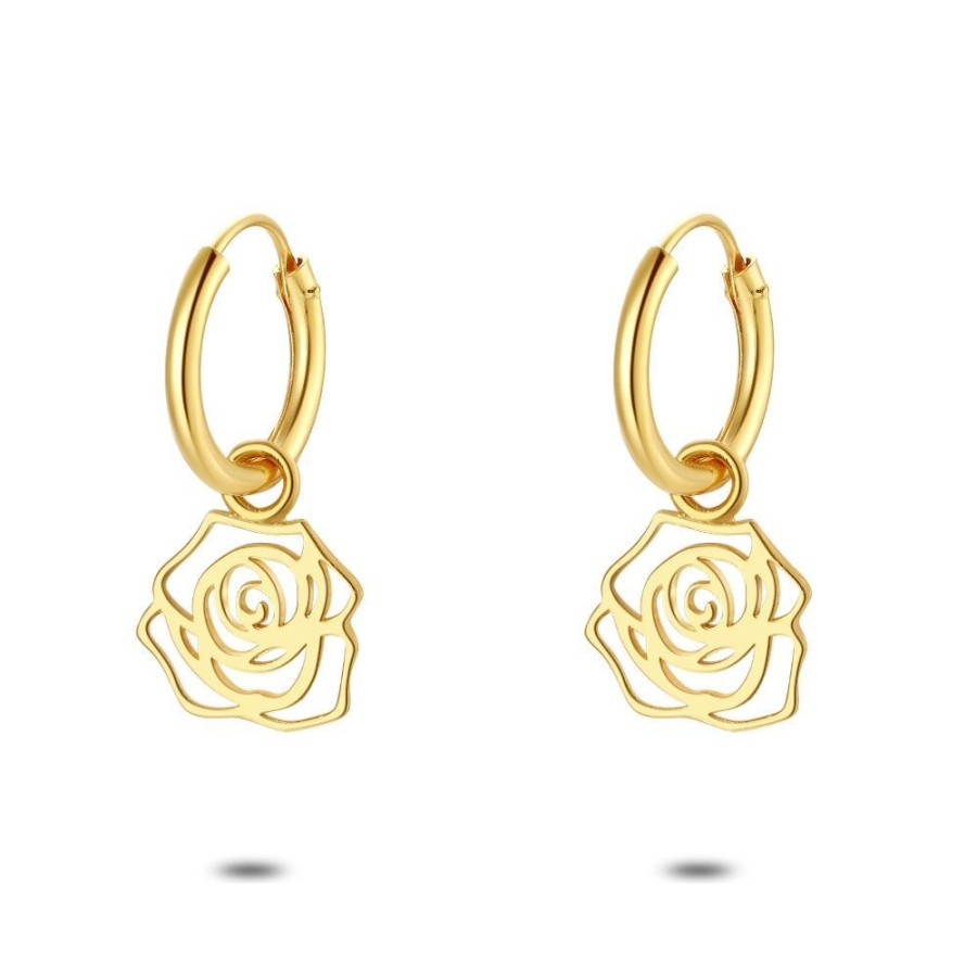 Women Twice As Nice | 18Ct Gold Plated Silver Earrings, Hoop Earring, Open Rose