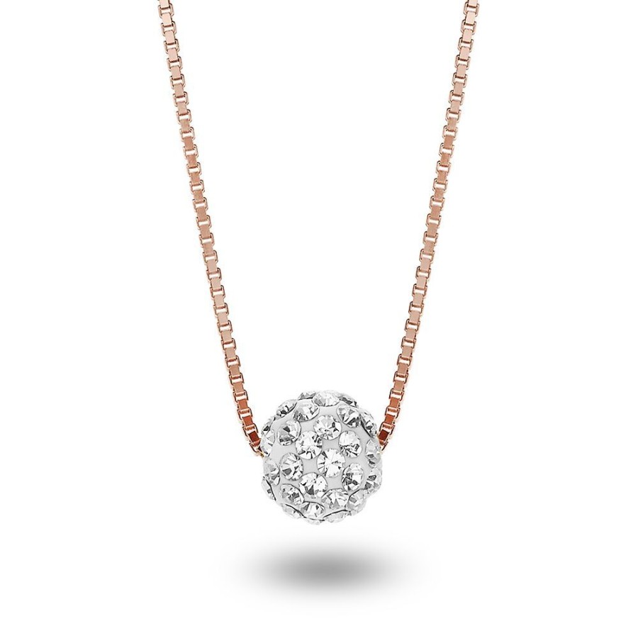 Women Twice As Nice | Rose Silver Necklace, 7 Mm Ball With White Crystals