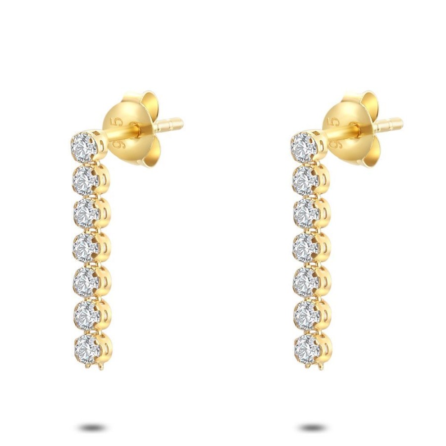 Women Twice As Nice | 18Ct Gold Plated Silver Earrings, 7 White Hanging Zirconia