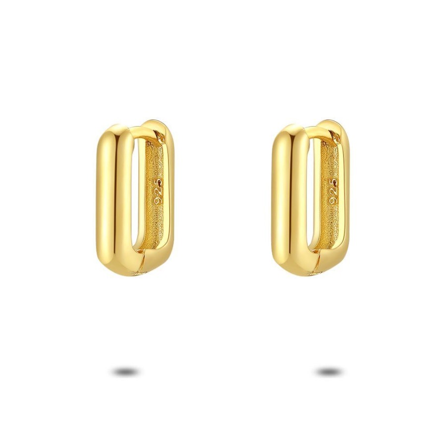 Women Twice As Nice | Silver Earrings, Rectangular Golden Hoop