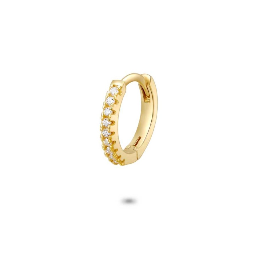 Women Twice As Nice | Earring Per Piece In 18Ct Gold Plated Silver, Hoop Earrings With Zirconia, 11 Mm