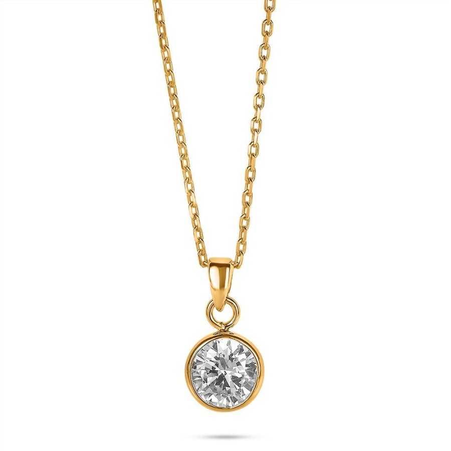 Women Twice As Nice | 18Ct Gold Plated Necklace, 7 Mm Zirconia On Hanger