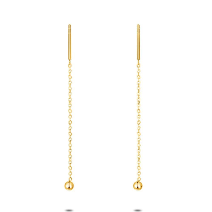 Women Twice As Nice | Gold Coloured Stainless Steel Earrings, Ball With Chain